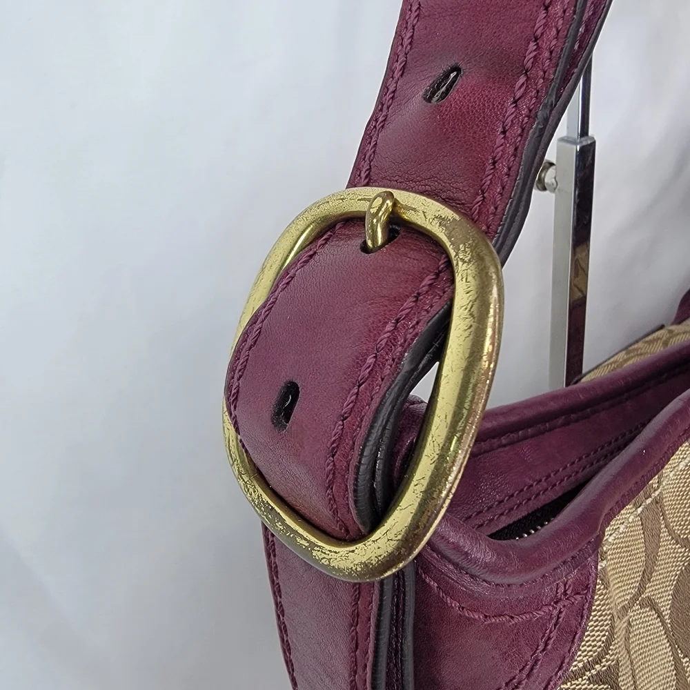Coach Signature Canvas and Leather Shoulder Bag - Brown‎ and Purple